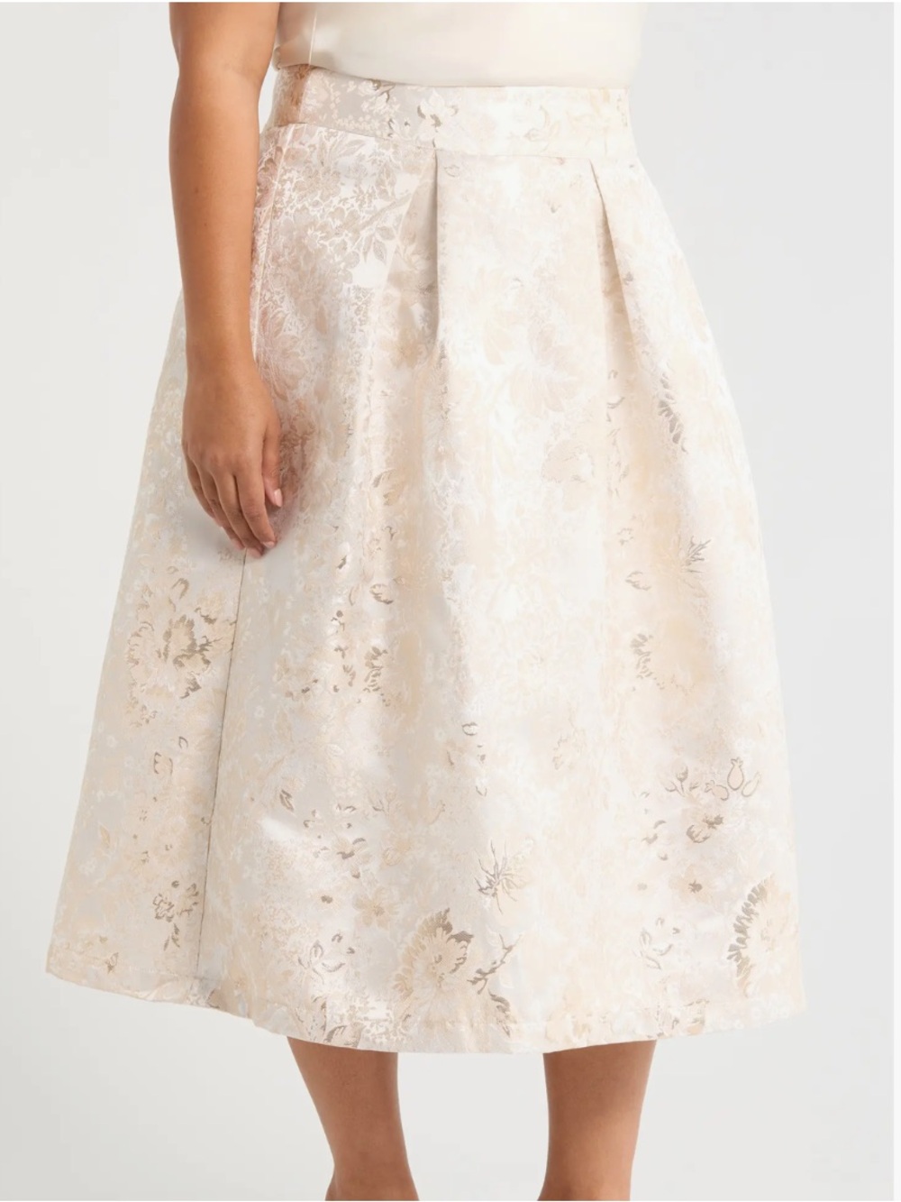 Sugarlips Cream Metallic Floral Midi Skirt